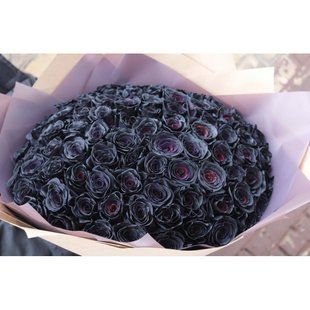 Bouquet of 101 black roses in matte packaging №489