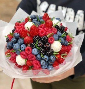 Bouquet with berries and sweets in original packaging №26
