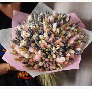 Soft pink bouquet of lagurus with lavender №6