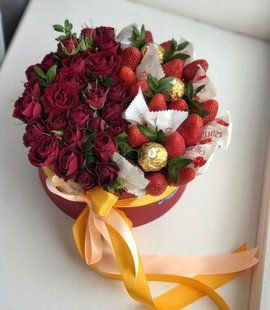 Box of red roses with chocolates and strawberries №2