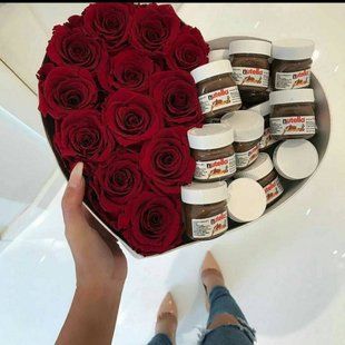 11 red roses with mini Nutella in a heart box №203