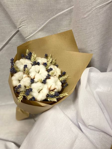 Bouquet with natural cotton and fragrant lavender №11