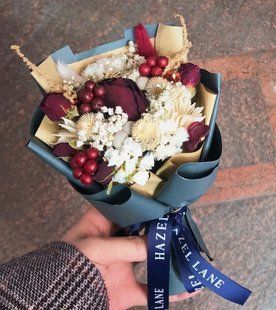 Букет із троянд і сухоцвітів №38 5553 фото