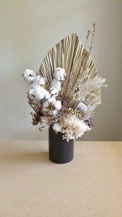 Small interior composition of dried flowers with cotton and palm tree №26
