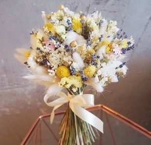 White and yellow bouquet of natural dried flowers №18