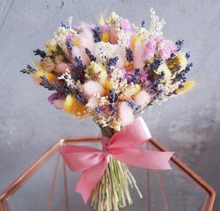 Pink-yellow bouquet of natural dried flowers with lavender №19