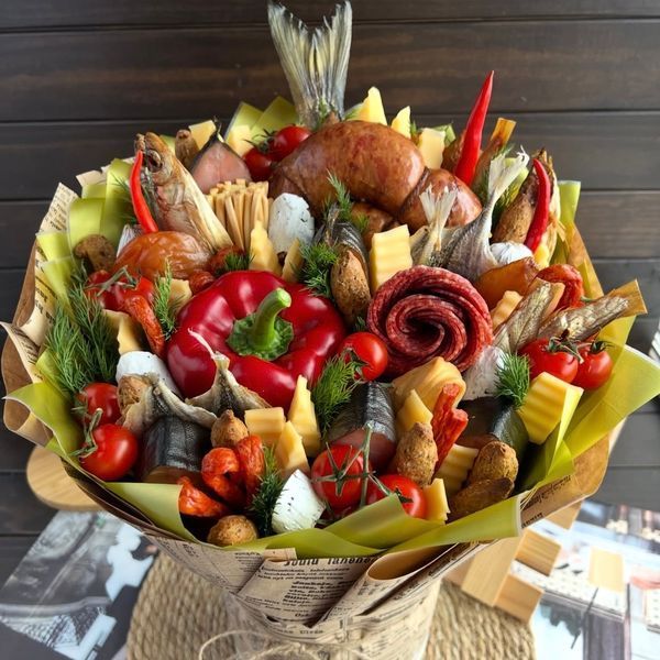 Edible bouquet on a beer barrel #79