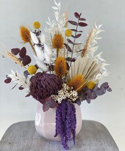 Interior composition of dried flowers in purple and yellow shades №31