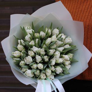 Bouquet of white peony tulips, 49 pcs. №389