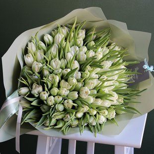 Bouquet of white peony tulips, 101 pcs. №391